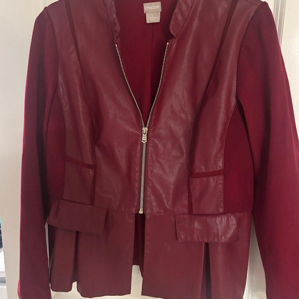 Chico's Burgundy Leather Jacket